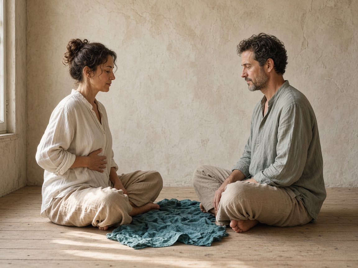 Two people breathing together