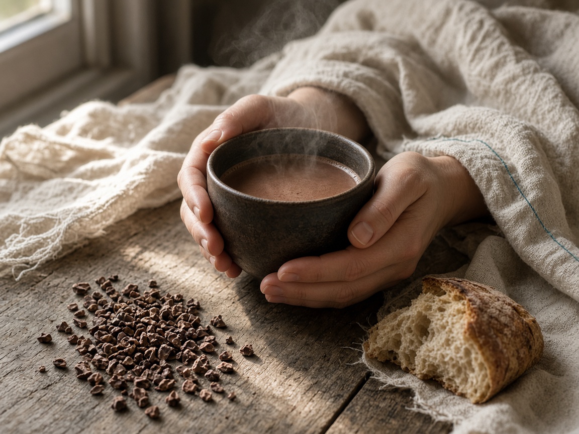 Hands around a cup of cacao