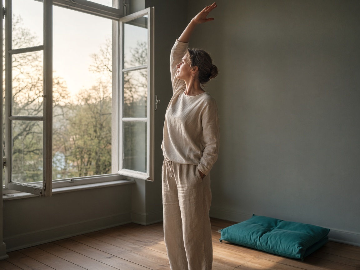 A stretch by an open window