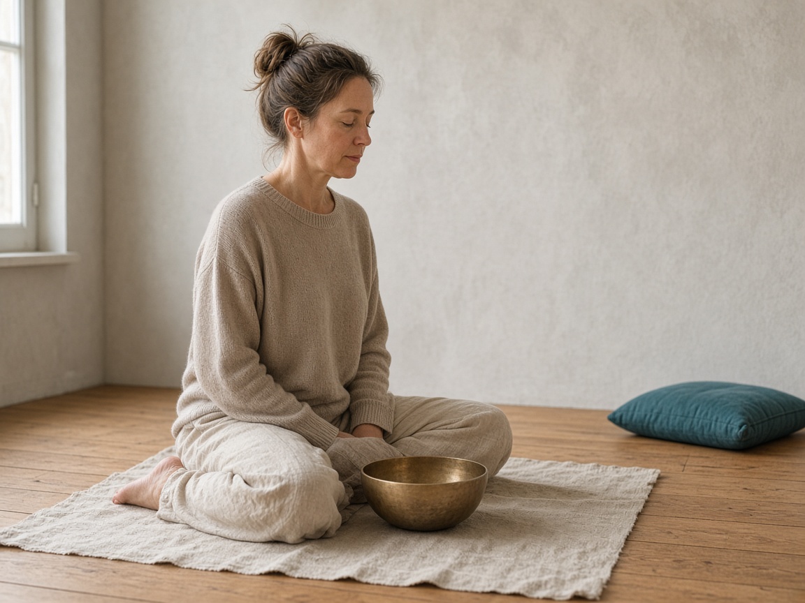A singing bowl on linen